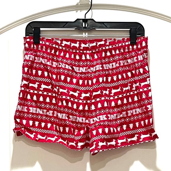 Victoria's Secret Pink Small Red White Christmas Tree Dog Pajama Shorts NWT - Picture 3 of 7